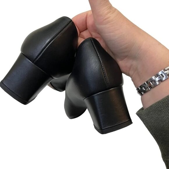 Aquatalia heels Women's 9 black leather Pasha Pumps block heel pointy toe - Picture 4 of 10